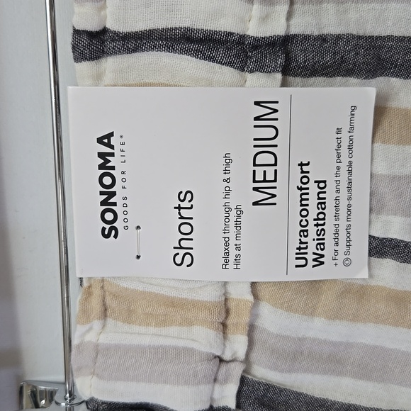Sonoma Gauzy Striped Cotton Shorts Size M Pull On Beach Coastal Resort - Picture 4 of 9